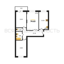 3-комнатная квартира, 74.63кв.м - изображение 1