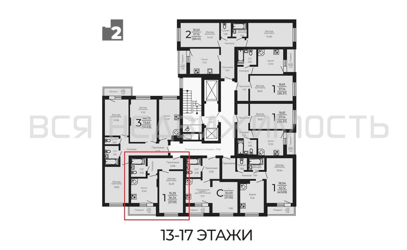 1-комнатная квартира, 37.91кв.м - изображение 1