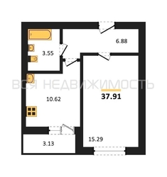 1-комнатная квартира, 37.91кв.м - изображение 1