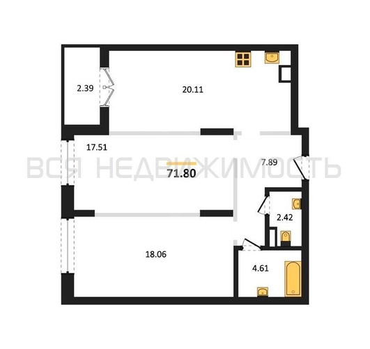 2-комнатная квартира, 71.8кв.м - изображение 0