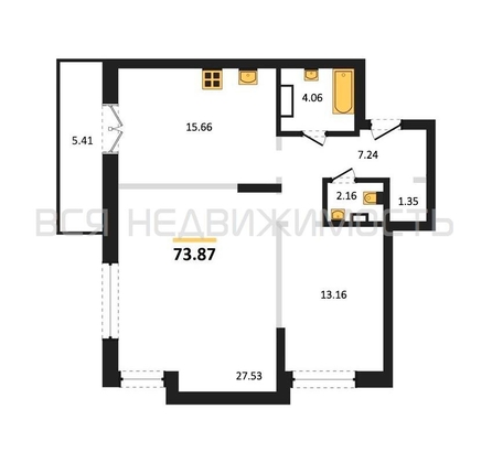 2-комнатная квартира, 73.87кв.м - изображение
