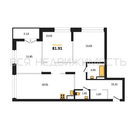 3-комнатная квартира, 81.91кв.м - изображение