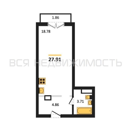 квартира-студия, 27,91кв.м. - изображение