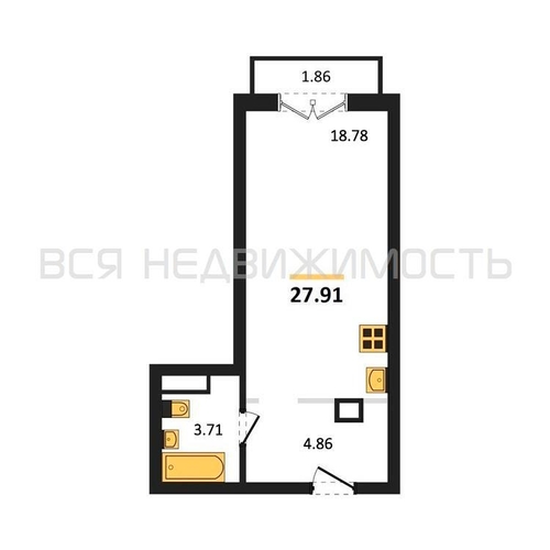 квартира-студия, 27,91кв.м. - изображение 0