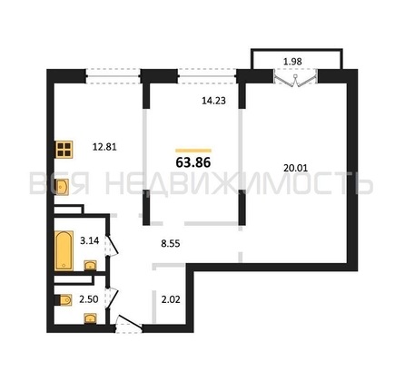 2-комнатная квартира, 63.86кв.м - изображение