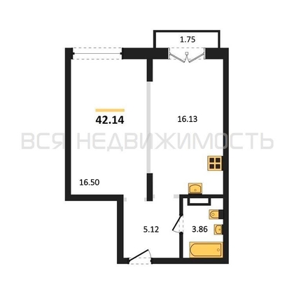 1-комнатная квартира, 42.14кв.м - изображение