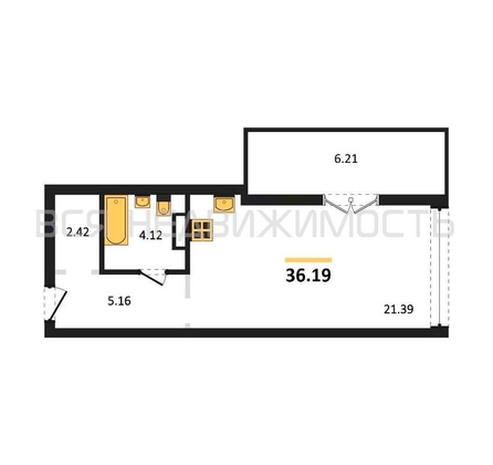 квартира-студия, 36,19кв.м. - изображение