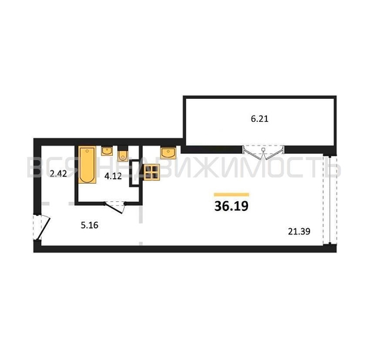 квартира-студия, 36,19кв.м. - изображение 0
