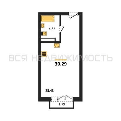 квартира-студия, 30,29кв.м. - изображение