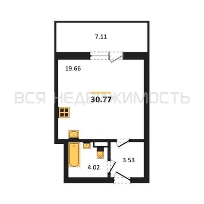 квартира-студия, 30,79кв.м. - изображение