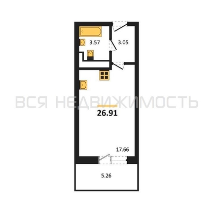 квартира-студия, 26,91кв.м. - изображение