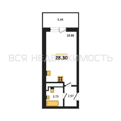 квартира-студия, 28,3кв.м. - изображение