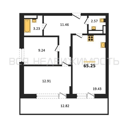 2-комнатная квартира, 65.25кв.м - изображение