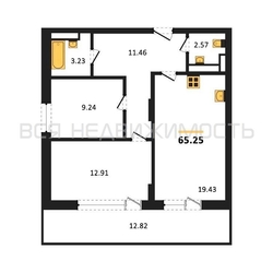 2-комнатная квартира, 65.25кв.м 2-комнатная квартира, 65.25кв.м - изображение 1