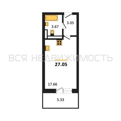 квартира-студия, 26,85кв.м. - изображение