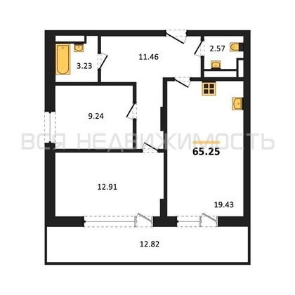 2-комнатная квартира, 65.25кв.м - изображение