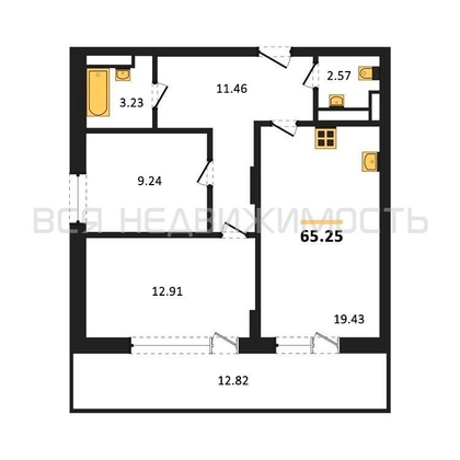 2-комнатная квартира, 65.25кв.м - изображение