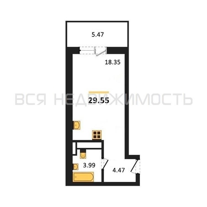 квартира-студия, 28,24кв.м. - изображение