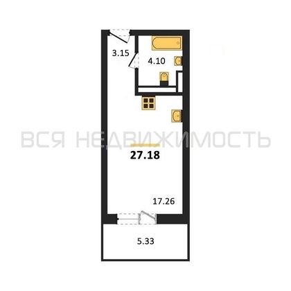 квартира-студия, 26,8кв.м. - изображение
