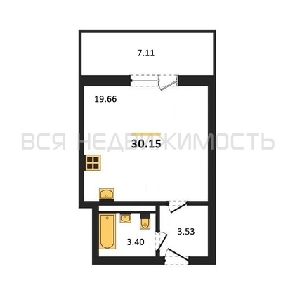 квартира-студия, 30,15кв.м. - изображение