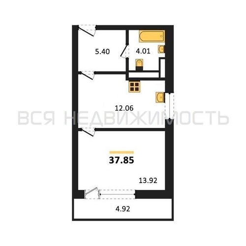 1-комнатная квартира, 37.85кв.м - изображение 0