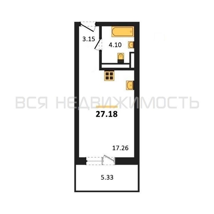 квартира-студия, 26,8кв.м. - изображение