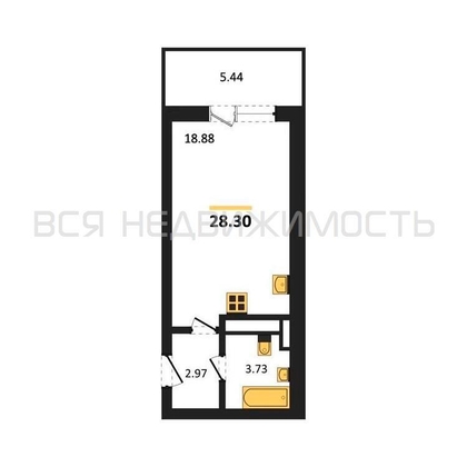 квартира-студия, 28,3кв.м. - изображение