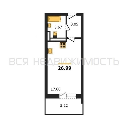 квартира-студия, 26,79кв.м. - изображение