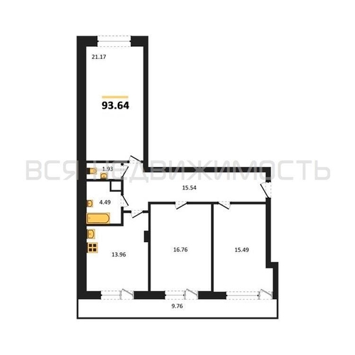 3-комнатная квартира, 93.2кв.м - изображение 0