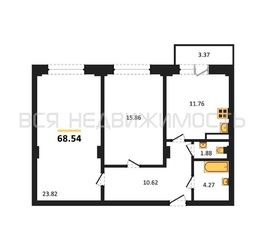 2-комнатная квартира, 69.5кв.м 2-комнатная квартира, 69.5кв.м - изображение 1