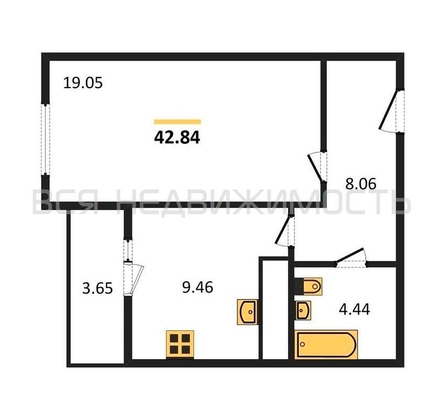 1-комнатная квартира, 42.84кв.м - изображение