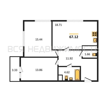 2-комнатная квартира, 67.12кв.м - изображение