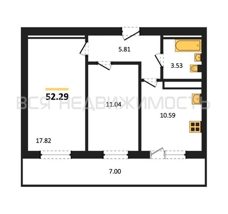2-комнатная квартира, 52.29кв.м - изображение