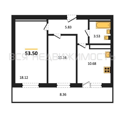 2-комнатная квартира, 53.5кв.м - изображение 0