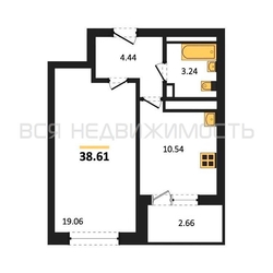 1-комнатная квартира, 41.35кв.м - изображение 1