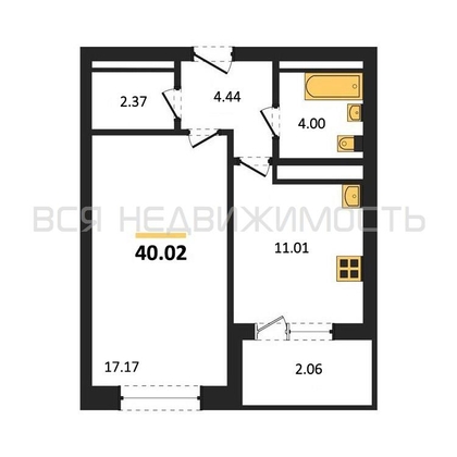 1-комнатная квартира, 40.02кв.м - изображение