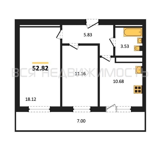 2-комнатная квартира, 56.59кв.м - изображение 0