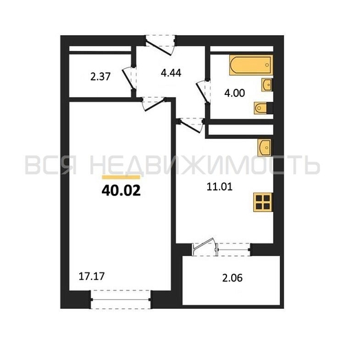 1-комнатная квартира, 40.02кв.м - изображение 0