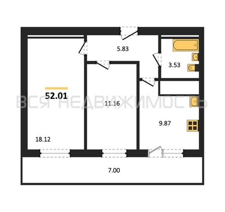 2-комнатная квартира, 52.01кв.м - изображение