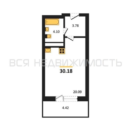 квартира-студия, 30,18кв.м. - изображение