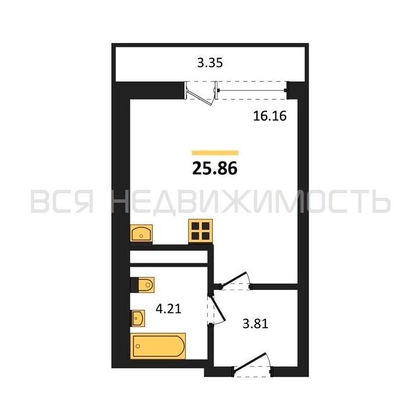 квартира-студия, 25,86кв.м. - изображение