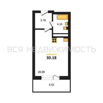 квартира-студия, 30,18кв.м. - изображение