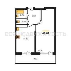 1-комнатная квартира, 49.62кв.м - изображение 1