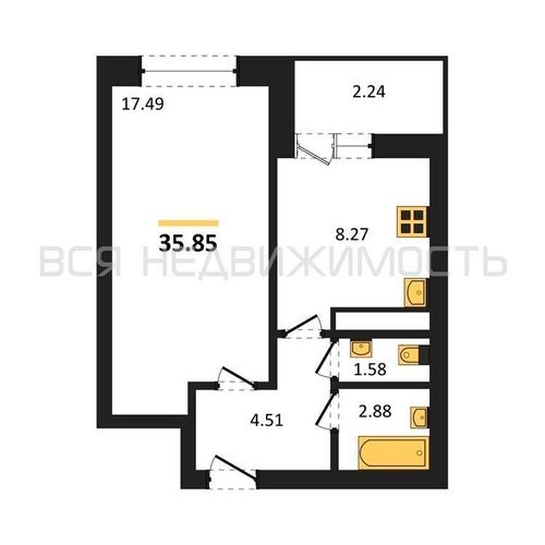 1-комнатная квартира, 35.85кв.м - изображение 0