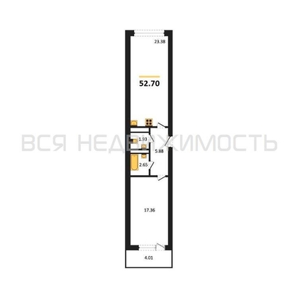 1-комнатная квартира, 52.7кв.м - изображение