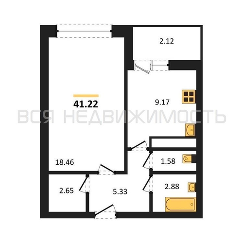 1-комнатная квартира, 41.22кв.м - изображение 0