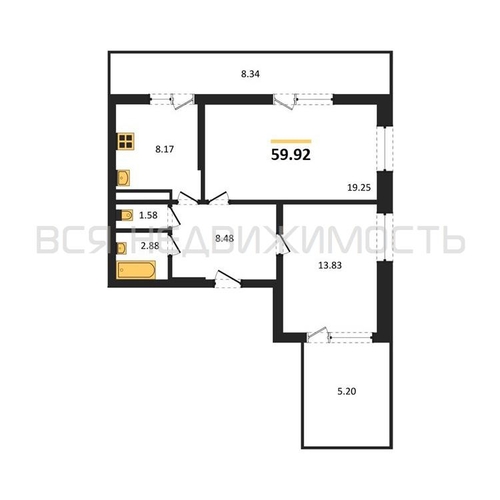 2-комнатная квартира, 59.92кв.м - изображение 0