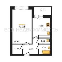 1-комнатная квартира, 41.22кв.м - изображение 1