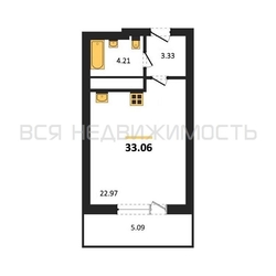 квартира-студия, 33,06кв.м. квартира-студия, 33,06кв.м. - изображение 1