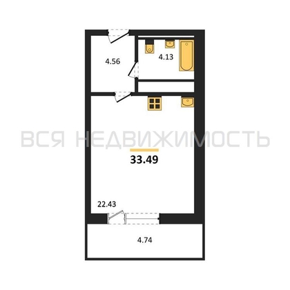 квартира-студия, 33,49кв.м. - изображение